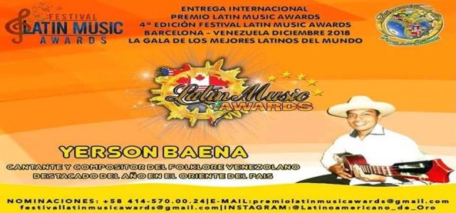 YERSON BAENA NOMINADO EN LOS PREMIOS LATÍN MUSIC AWARDS
